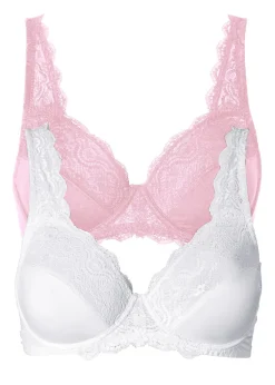 bonprix bonprix Sujetador con aros y encaje delicado (2 unidades) Rosa-blanco