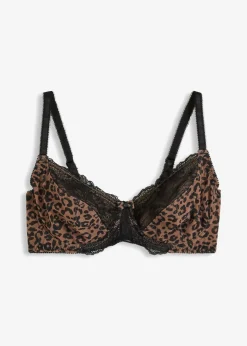 bonprix bonprix Sujetador con aros y encaje delicado estampado leo marrón claro/negro Online