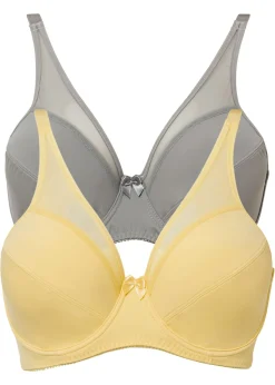 bonprix bonprix Sujetador con aros y malla (2 unidades) Amarillo crema + gris Discount