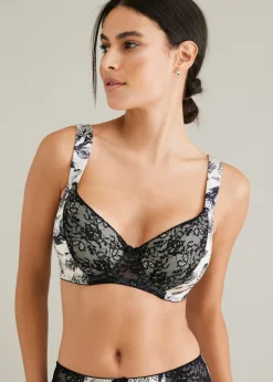 bonprix bonprix Sujetador con aros y material brillante beige natural-negro con flores New