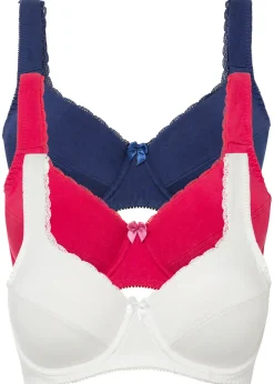 bonprix bonprix Sujetador con aros y suave algodón orgánico (3 unidades) Rojo sangría + azul marino profundo + crudo Online