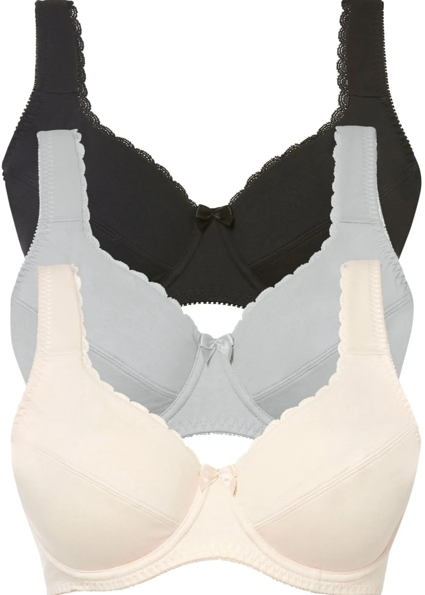bonprix bonprix Sujetador con aros y suave algodón orgánico (3 unidades) Negro + rosa crema + plata mate Best