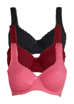 bonprix bonprix Sujetador con aros y suave algodón orgánico (3 unidades) Negro + rojo azalea + rosa flamenco Sale