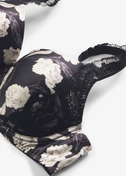 bonprix bonprix Sujetador con efecto brillante y detalles de encaje Negro con flores Sale