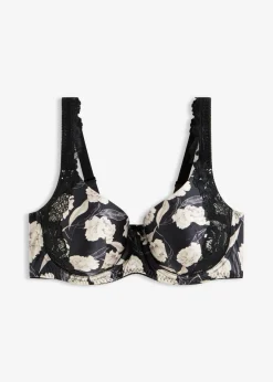bonprix bonprix Sujetador con efecto brillante y detalles de encaje Negro con flores New