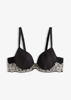 bonprix bonprix Sujetador con encaje bicolor Negro-blanco lana New