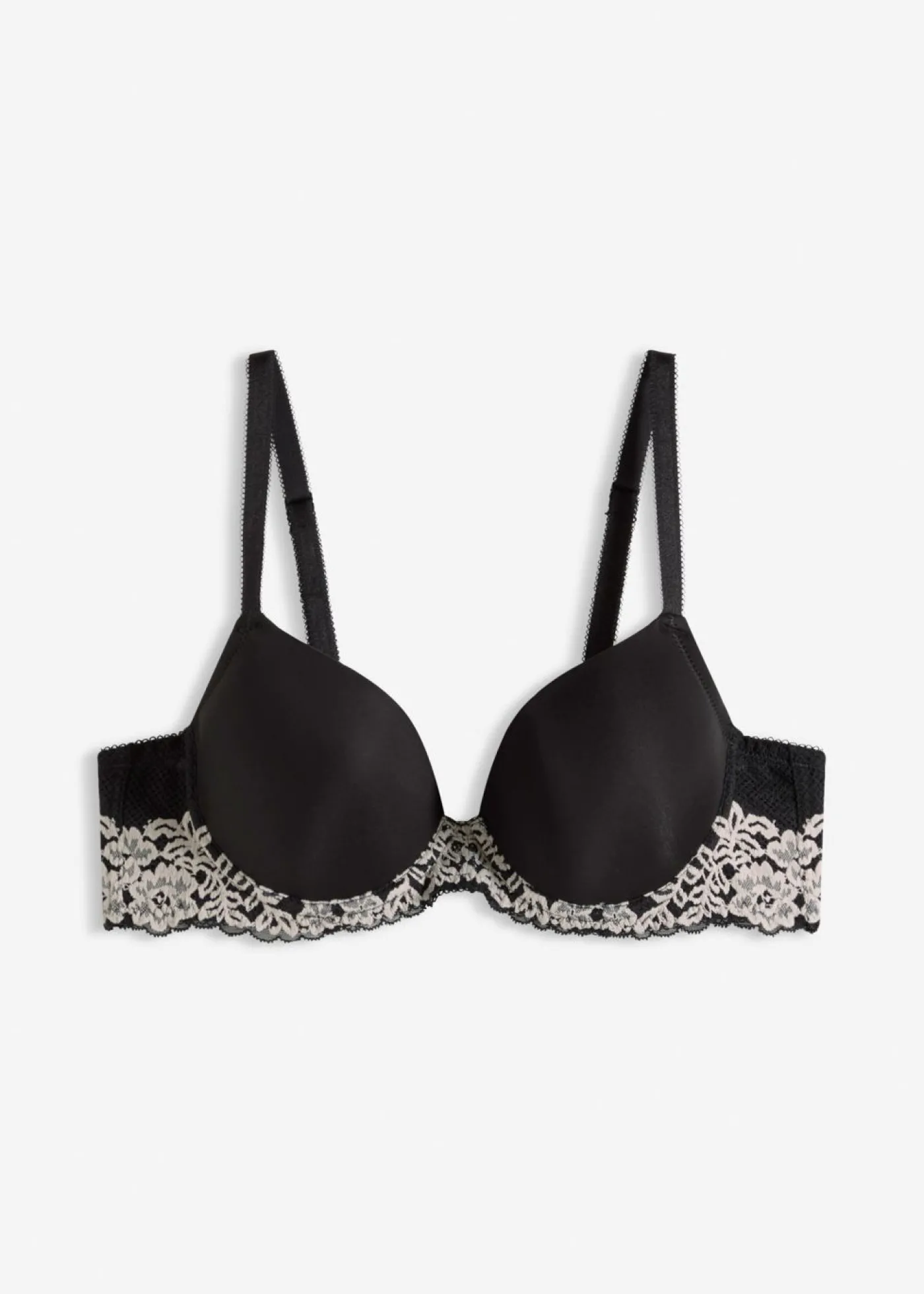 bonprix bonprix Sujetador con encaje bicolor Negro-blanco lana New