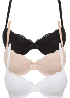 bonprix bonprix Sujetador con poliamida reciclada (3 unidades) Negro + blanco + beige mate Discount