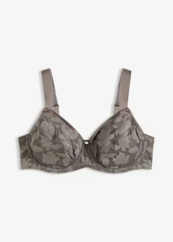bonprix bonprix Sujetador con tirantes acolchados y encaje brillante Gris granito Online