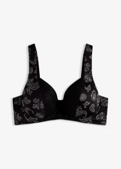 bonprix bonprix Sujetador con tirantes acolchados Negro con patrón Paisley Hot
