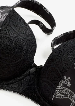 bonprix bonprix Sujetador con tirantes acolchados Negro con patrón Paisley Hot