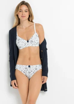 bonprix bonprix Sujetador de algodón con aros (3 unidades) Índigo/blanco de flores + blanco + índigo New