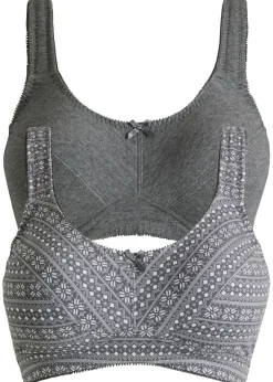 bonprix bonprix Sujetador de algodón orgánico sin aros (2 unidades) Gris jaspeado/blanco estampado+ gris jaspeado Clearance
