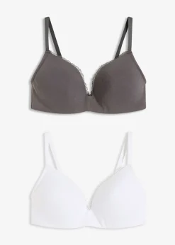 bonprix bonprix Sujetador de algodón sin aros (2 unidades) Pizarra-blanco New