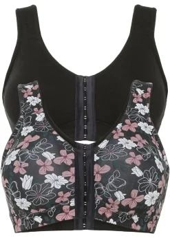 bonprix bonprix Sujetador de cierre frontal, sin aros, con algodón (2 unidades) Negro estampado + negro Sale