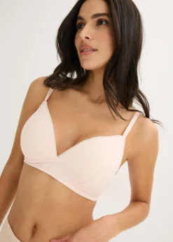 bonprix bonprix Sujetador de cierre frontal, sin aros, con algodón orgánico (2 unidades) rosa seda-gris claro jaspeado-blanco Clearance