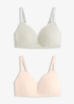 bonprix bonprix Sujetador de cierre frontal, sin aros, con algodón orgánico (2 unidades) rosa seda-gris claro jaspeado-blanco Hot