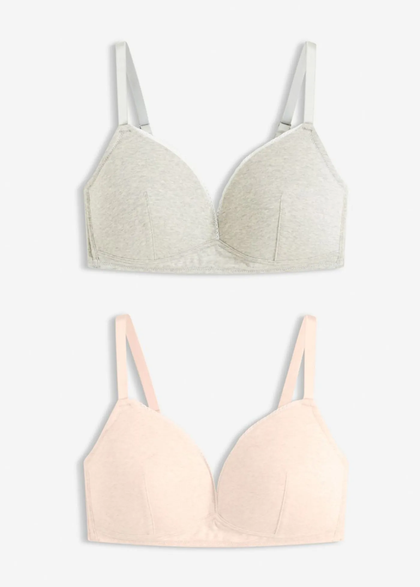 bonprix bonprix Sujetador de cierre frontal, sin aros, con algodón orgánico (2 unidades) rosa seda-gris claro jaspeado-blanco Hot