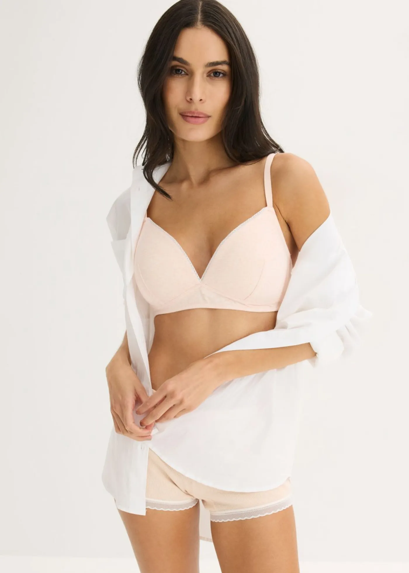 bonprix bonprix Sujetador de cierre frontal, sin aros, con algodón orgánico (2 unidades) rosa seda-gris claro jaspeado-blanco Hot