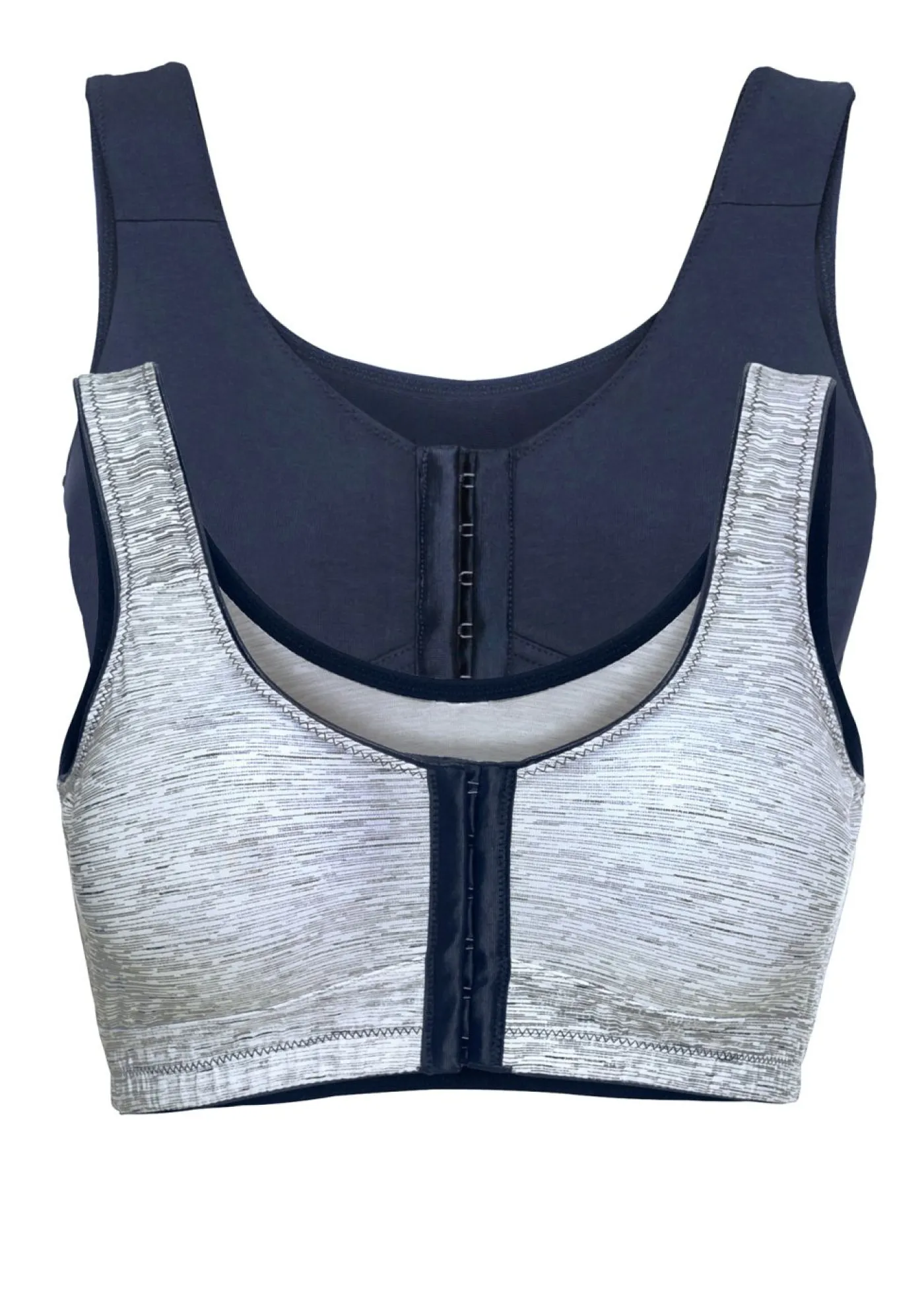 bonprix bonprix Sujetador de cierre frontal, sin aros, con algodón orgánico (2 unidades) Azul marino estampado-azul marino Outlet