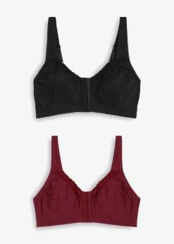 bonprix bonprix Sujetador de cierre frontal, sin aros, con algodón (2 unidades) negro+rojo azalea