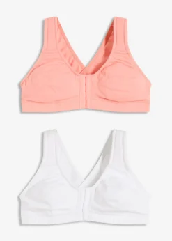 bonprix bonprix Sujetador de cierre frontal, sin aros, con algodón orgánico (2 unidades) blanco-rosa salmón Discount
