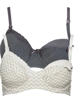 bonprix bonprix Sujetador de lactancia con algodón orgánico (2 unidades) Crudo/gris estampado + antracita Clearance