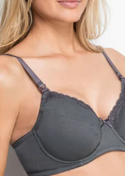 bonprix bonprix Sujetador de lactancia con algodón orgánico (2 unidades) Crudo/gris estampado + antracita Clearance