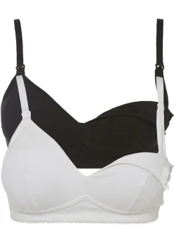 bonprix bonprix Sujetador de lactancia sin aros con algodón orgánico (2 unidades) Negro-blanco Sale