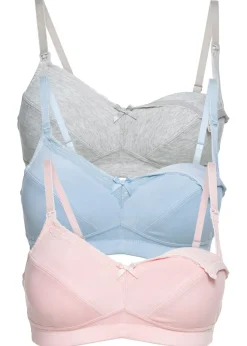 bonprix bonprix Sujetador de lactancia sin aros (3 unidades) con algodón orgánico Crudo jaspeado + azul pálido + rosa pálido Hot
