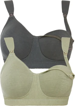 bonprix bonprix Sujetador de lactancia sin aros con algodón orgánico (2 unidades) Verde grisáceo + antracita Discount