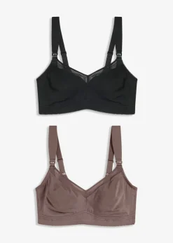 bonprix bonprix Sujetador de lactancia sin aros con algodón orgánico (2 unidades) Negro + marrón mate Discount
