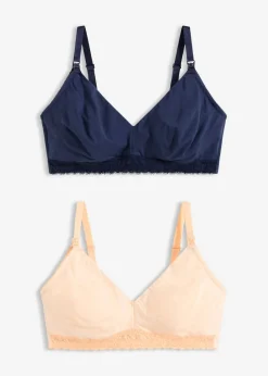 bonprix bonprix Sujetador de lactancia sin aros con algodón orgánico (2 unidades) beige perla-azul marino Clearance