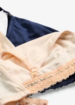 bonprix bonprix Sujetador de lactancia sin aros con algodón orgánico (2 unidades) beige perla-azul marino Clearance