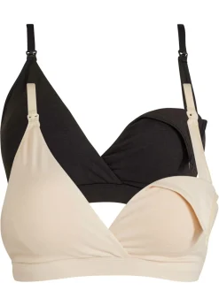 bonprix bonprix Sujetador de lactancia sin aros con algodón orgánico (2 unidades) Negro-gris guijarro Discount