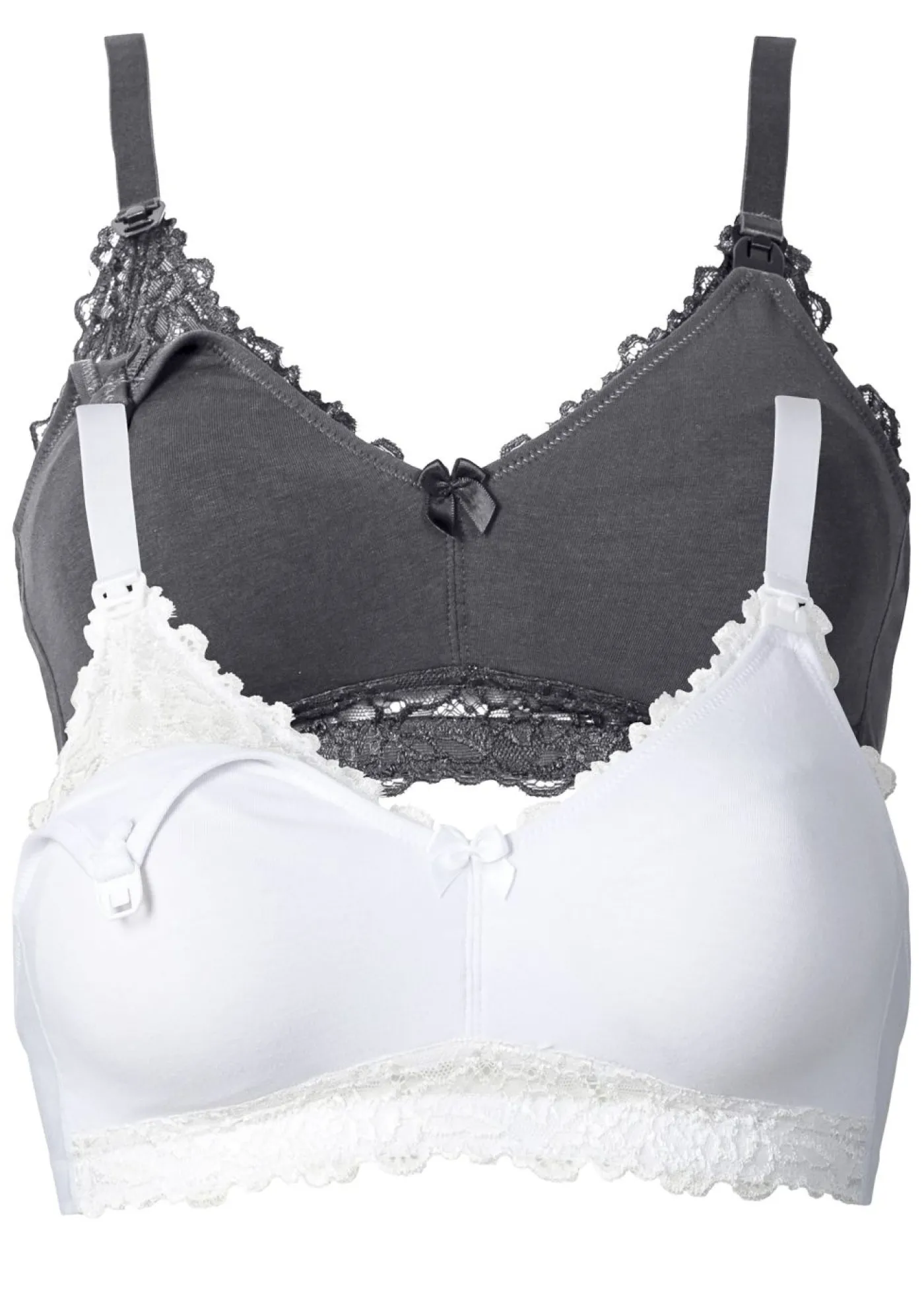 bonprix bonprix Sujetador de lactancia sin aros (2 unidades) de algodón orgánico Gris oscuro-blanco Discount