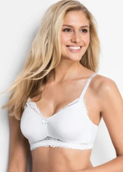bonprix bonprix Sujetador de lactancia sin aros (2 unidades) de algodón orgánico Gris oscuro-blanco Discount
