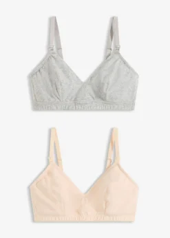 bonprix bonprix Sujetador de lactancia sin aros con algodón orgánico (2 unidades) Rosa seda + gris claro jaspeado Online