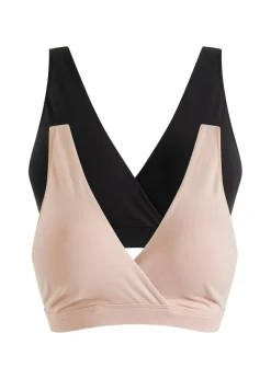 bonprix bonprix Sujetador de lactancia sin aros con algodón orgánico (2 unidades) Negro-beige mate