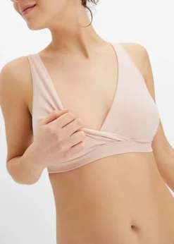 bonprix bonprix Sujetador de lactancia sin aros con algodón orgánico (2 unidades) Negro-beige mate