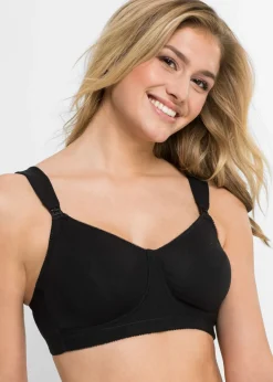 bonprix bonprix Sujetador de lactancia sin aros con algodón orgánico (2 unidades) Negro-negro