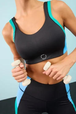 bonprix bonprix Sujetador deportivo acolchado con sujeción media negro-esmeralda-azul brillante Clearance