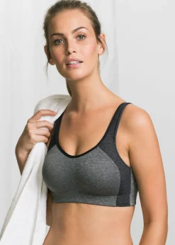 bonprix bonprix Sujetador deportivo con soporte medio Gris-negro jaspeado New