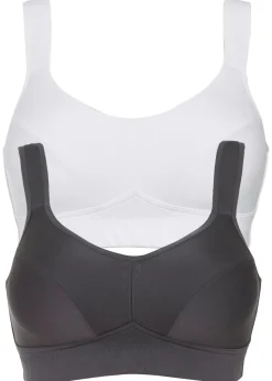 bonprix bonprix Sujetador deportivo de sujeción media (2 unidades) antracita-blanco Discount