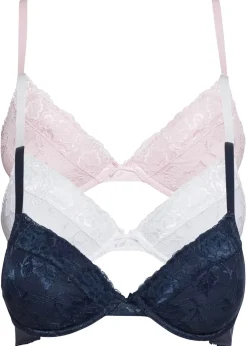 bonprix bonprix Sujetador push-up con encaje fino (3 unidades) azul marino - rosa pálido - blanco