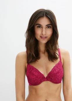 bonprix bonprix Sujetador push-up con encaje fino (3 unidades) fucsia - crema suave - negro Outlet