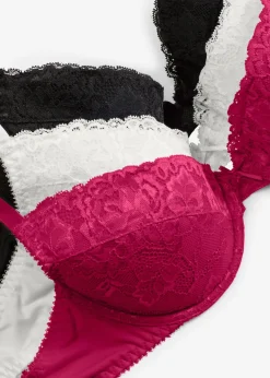 bonprix bonprix Sujetador push-up con encaje fino (3 unidades) fucsia - crema suave - negro Online