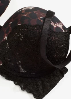 bonprix bonprix Sujetador push-up con encaje fino estampado leo negro-piedra-marrón oscuro-marrón castaño Best