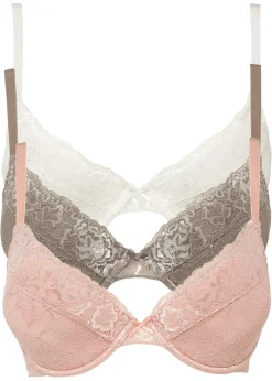 bonprix bonprix Sujetador push-up con encaje fino (3 unidades) crema suave - taupe - rosa viejo Discount
