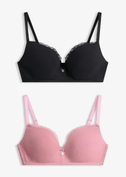 bonprix bonprix Sujetador push-up sin aros y con algodón (2 unidades) Negro-malva Outlet